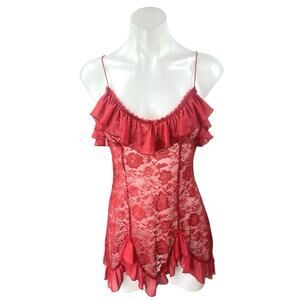 NEW Urban Outfitters Rouge Red Sheer Lace Cami Sleeveless Floral Night Dress XS